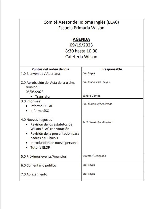  Wilson ELAC Meeting (Spanish)